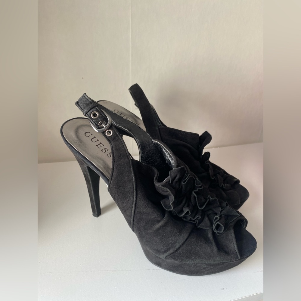 Black Swing Back Open Toe Heels